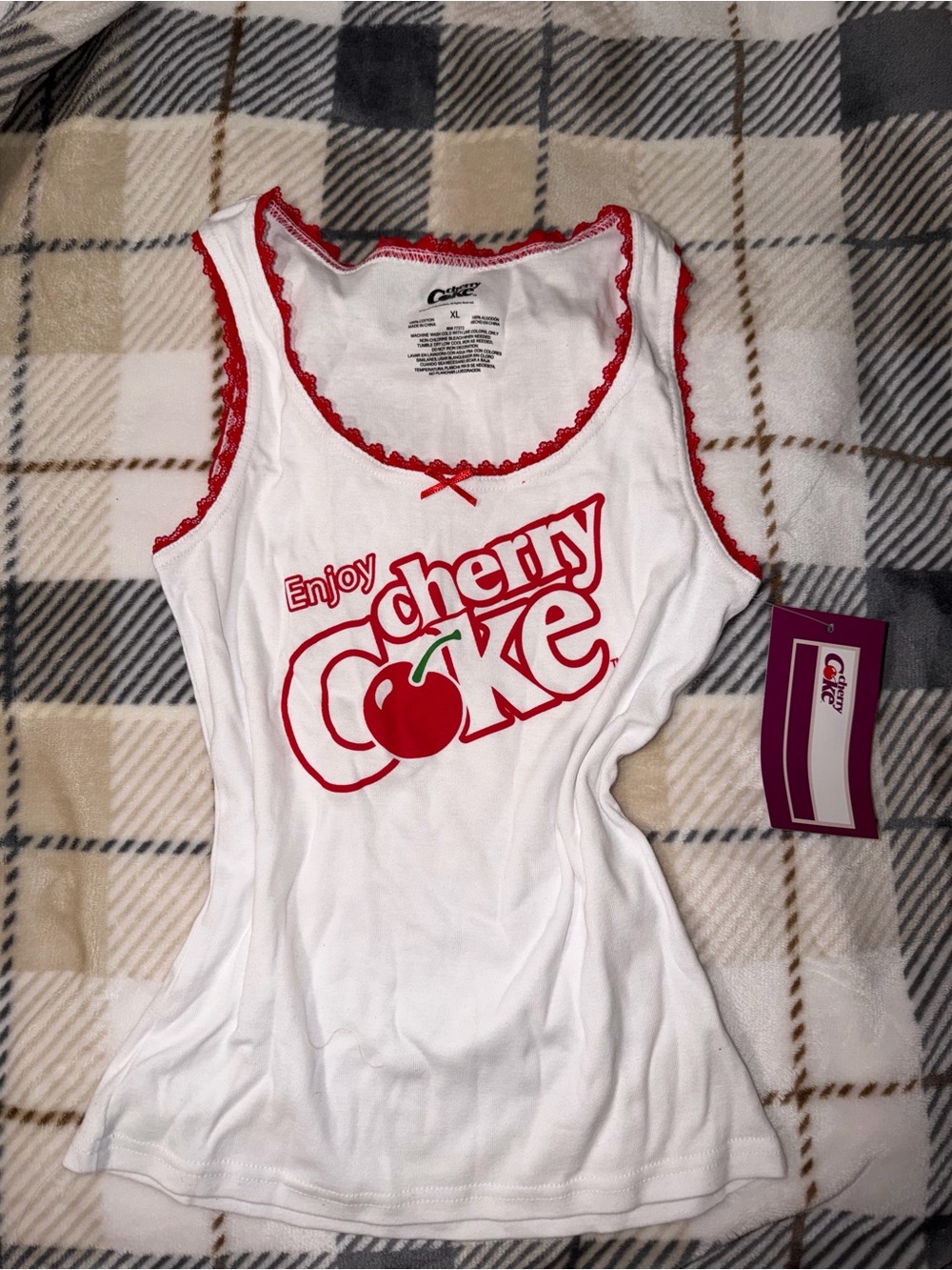 Coca Cola White & Red 'Enjoy Cherry Coke' Tank Top